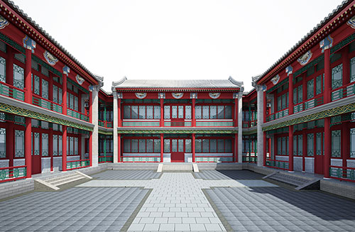 临城镇北京四合院设计古建筑鸟瞰图展示